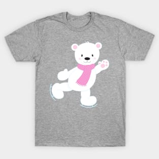 Polar Bear, White Bear, Ice Skating Bear, Scarf T-Shirt